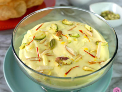 Shrikhand with Nuts in a Glass Bowl