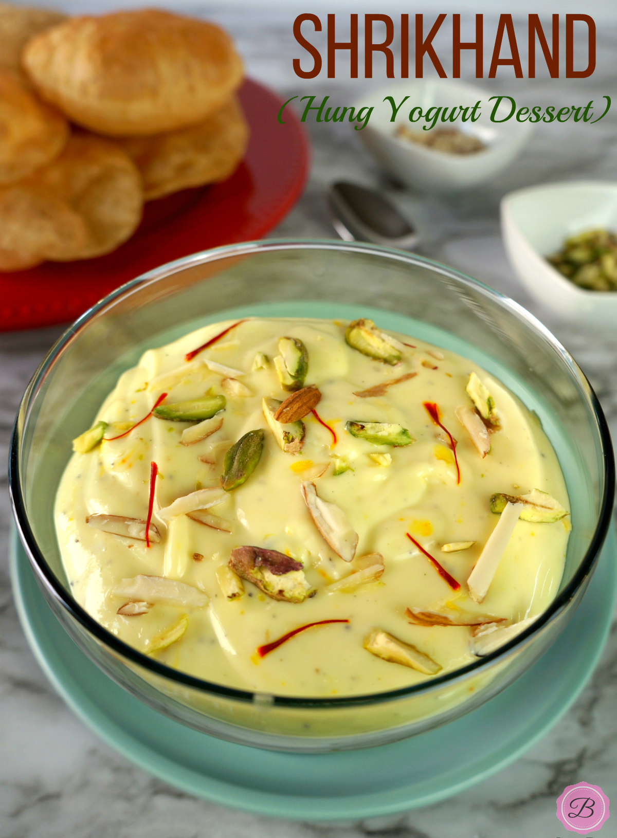 Shrikhand Topped with Nuts in a Glass Bowl