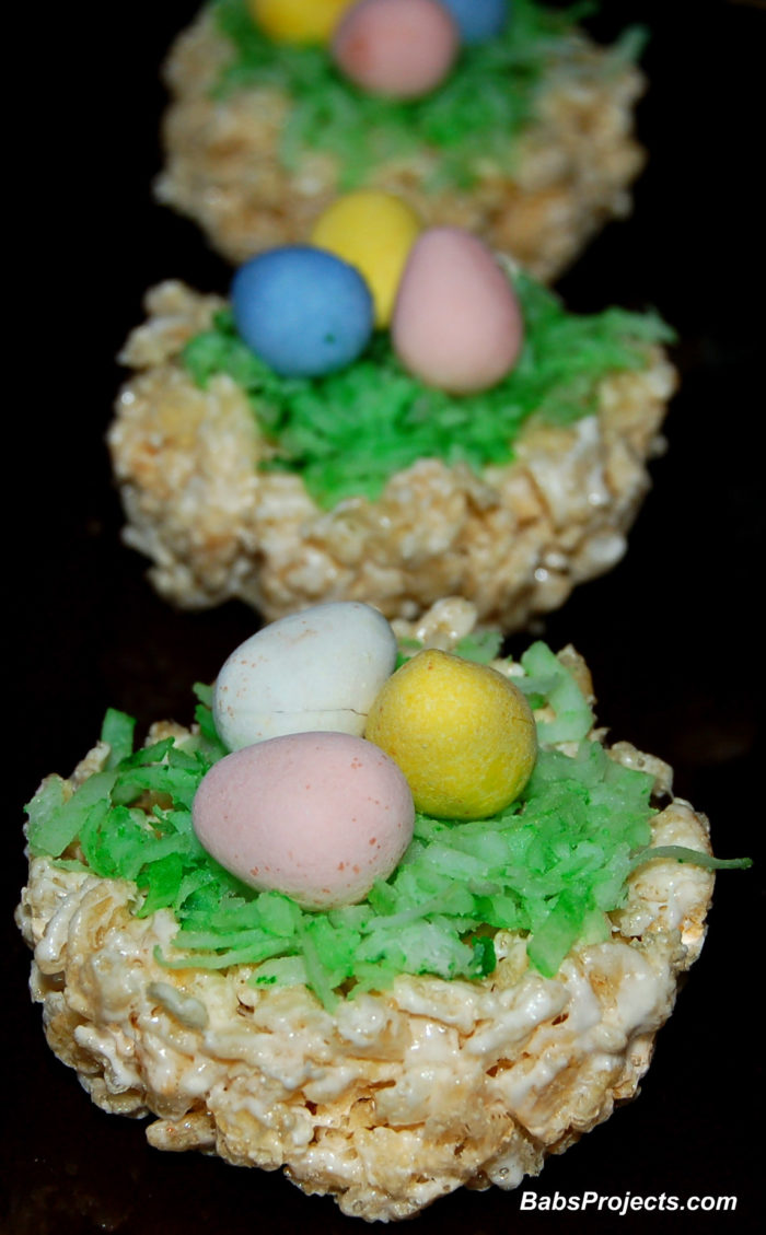 Easter Egg Nests - Rice Krispies with Shredded Coconut and Candy Eggs 