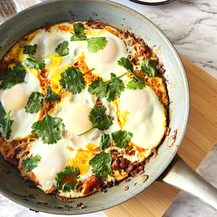 spicy shakshuka in a non-stick frying pan