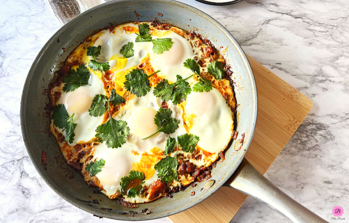 spicy shakshuka in a non-stick frying pan