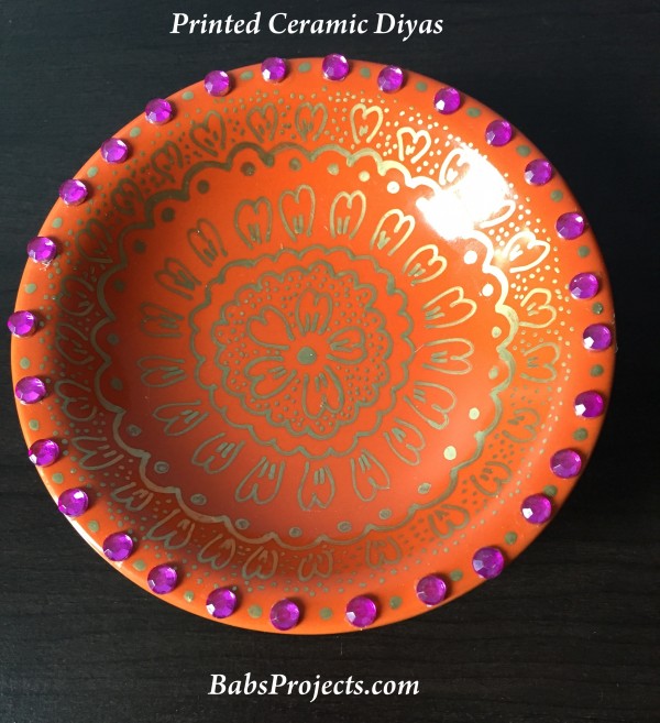 Printed Ceramic Diyas Orange
