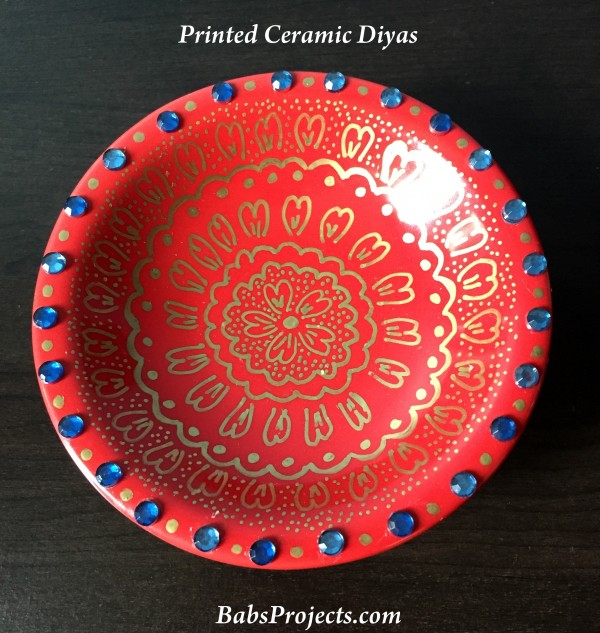 Printed Ceramic Diyas Red