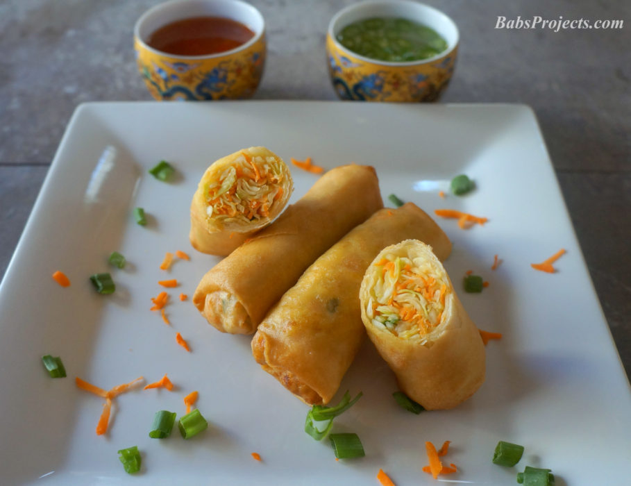 Vegetable Spring Roll with Red Chili Sauce and Vinegar and Green Chili