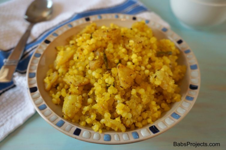 Tapioca Pearls with Cumin Seeds and Potato in a Bowl