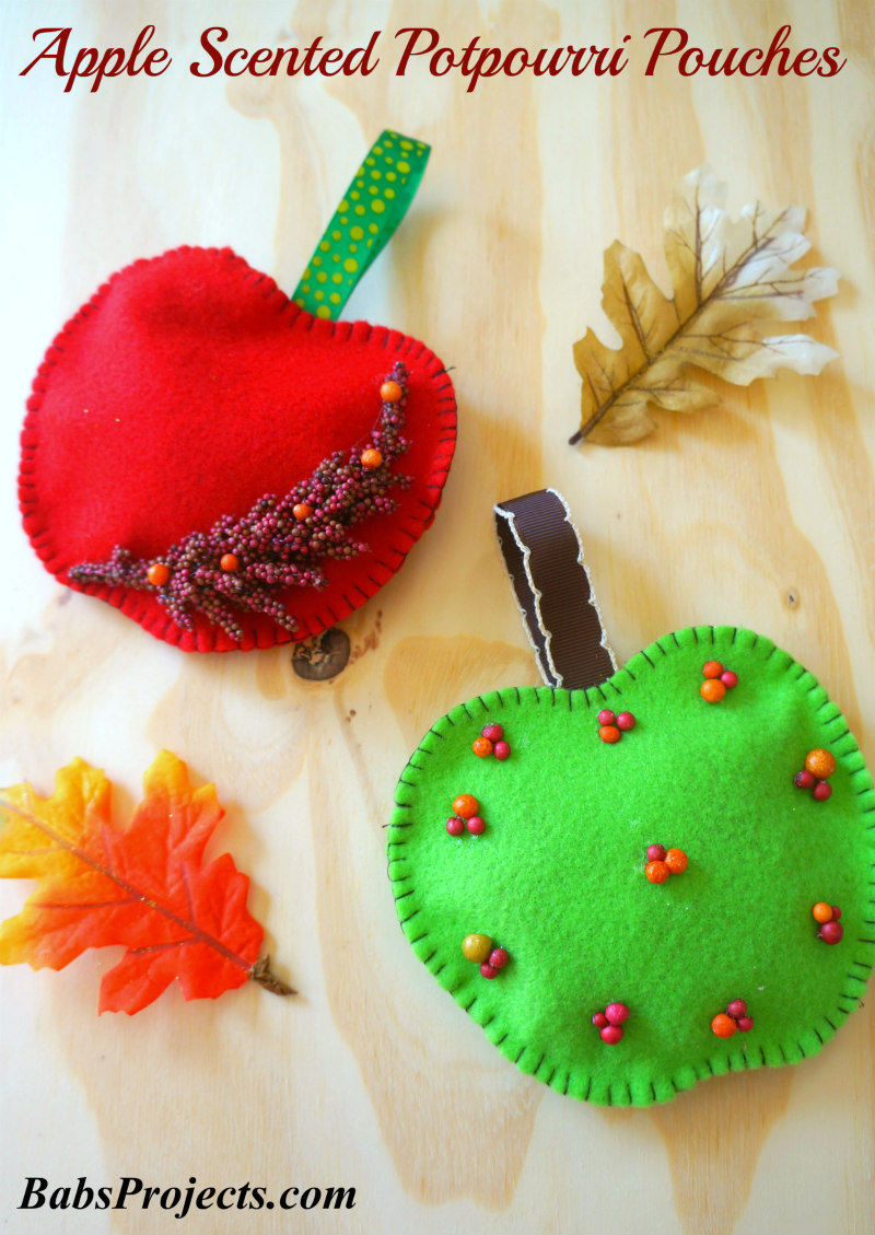 Apple Scented Potpourri Pouches with Fake Fall Leaves