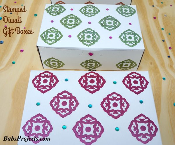 Decorative Diwali Boxes with Green and Purple Prints