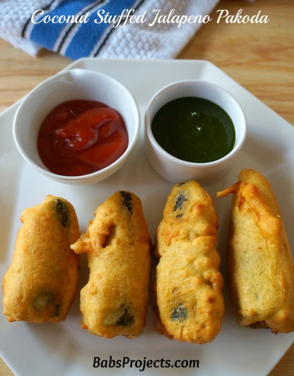 Coconut Stuffed Jalapeno Pakoda Which is Similar to Stuffed Jalapeno Popper