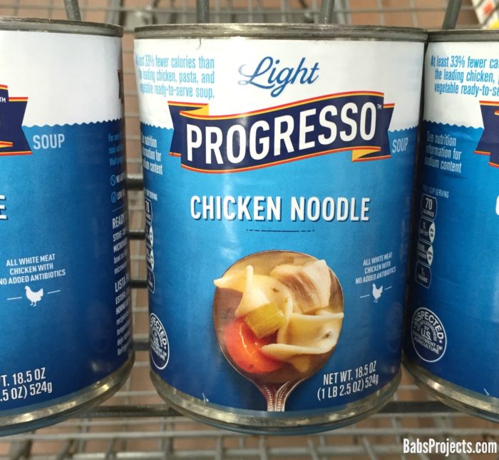 Enchance this Progresso Chicken Noodle Soup with Some Fresh Spinach and Rice Cake Noodles