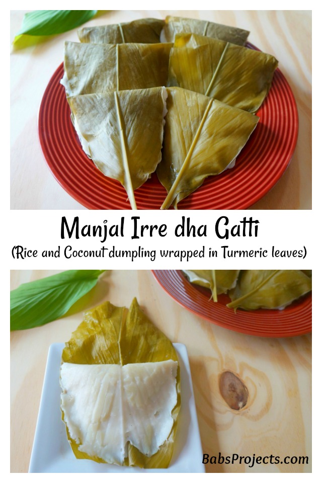 Manjal Irre dha Gatti - Rice and Sweet Coconut Steamed Dumpling Wrapped in Turmeric Leaves