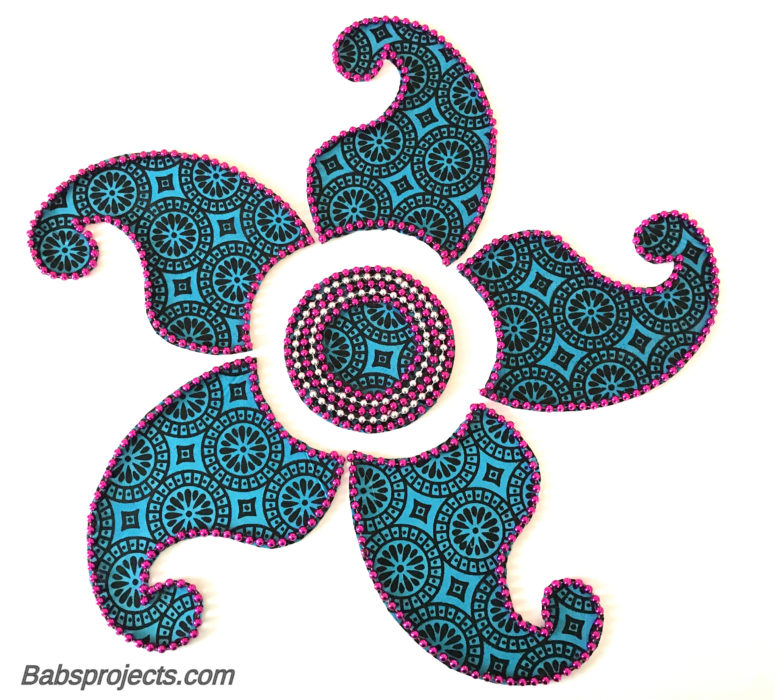 Blue Paisley Fabric Kundan Rangoli made with Old Dupattas for Diwali