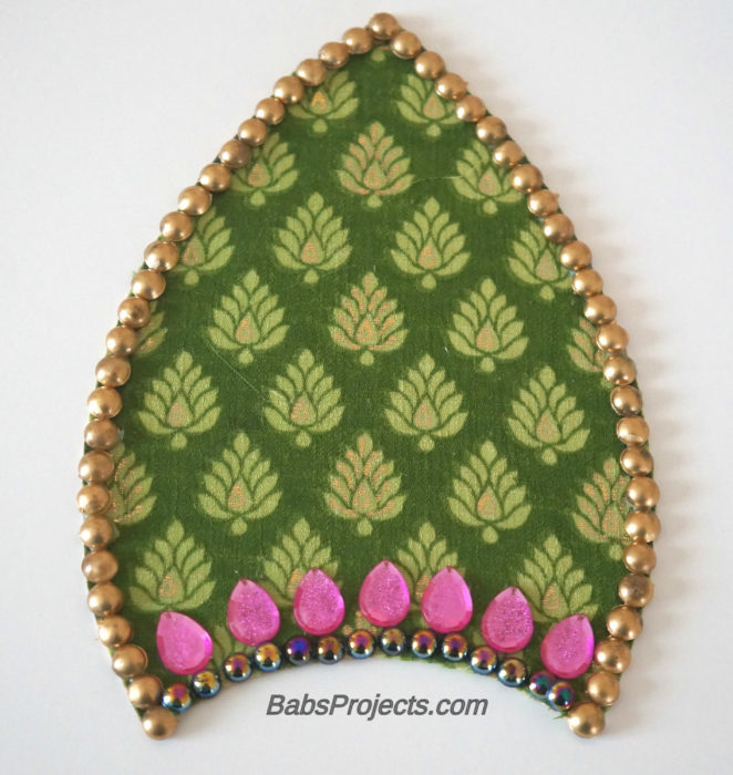 Embellished with Gems - Green Leaf Fabric Kundan Rangoli