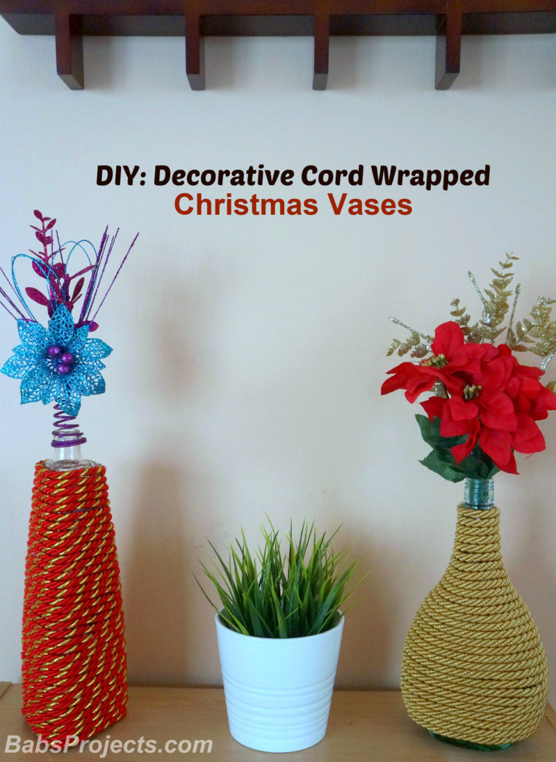 Decorative Cord Wrapped Christmas Vases With Empty Wine Bottles