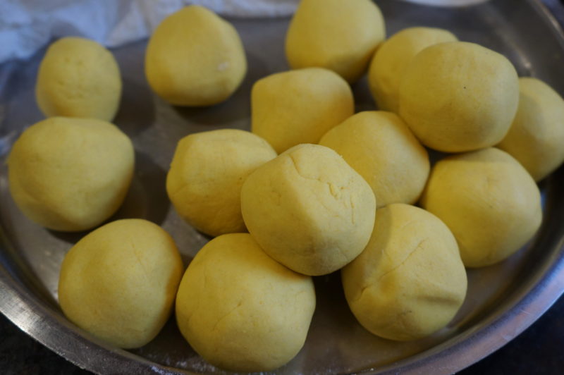 Rice Dough Balls on Stainless Steel Plate