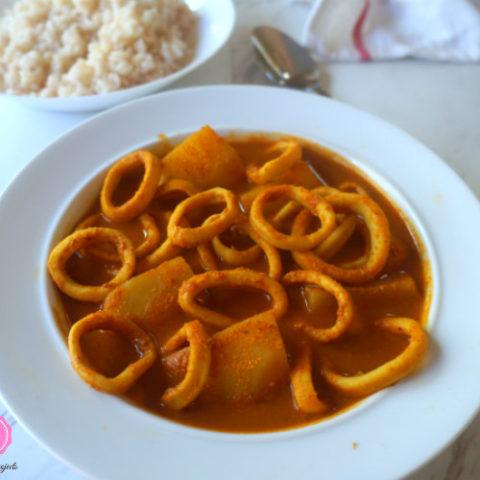 Squid Curry in a White Bowl