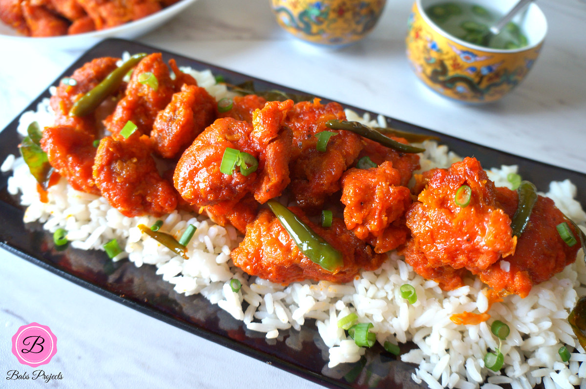 Chili Chicken on Bed of Rice 