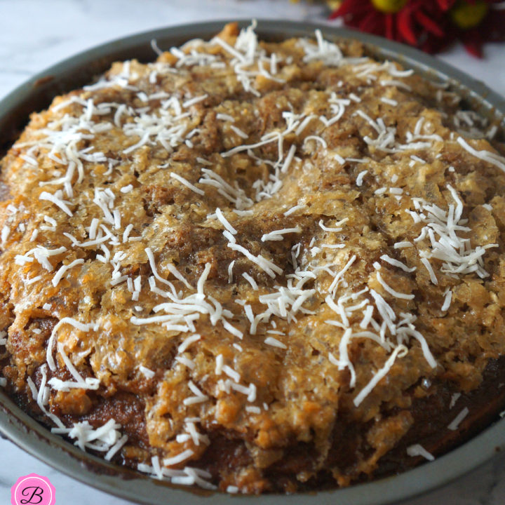 Sticky Date Coconut Cake in a Baking Pan