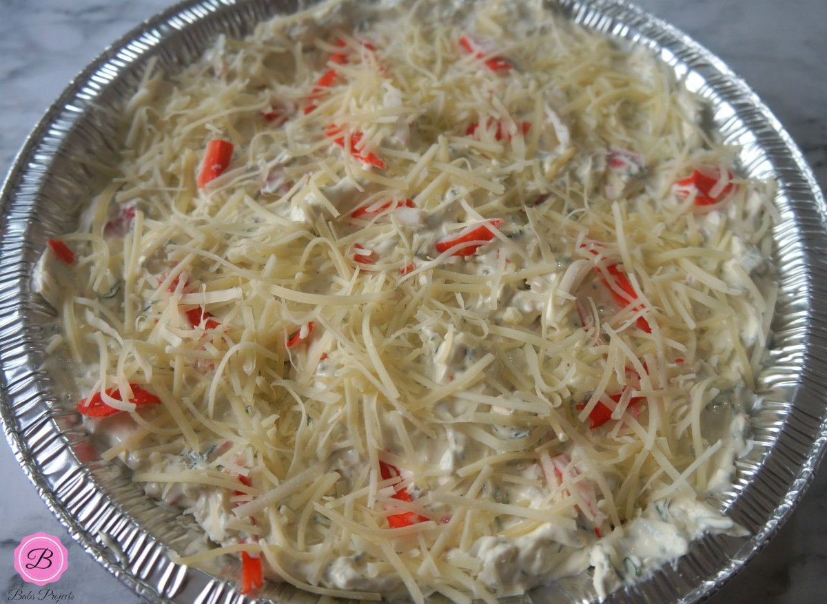 Crab Dip in a Pie Plate Ready for Baking