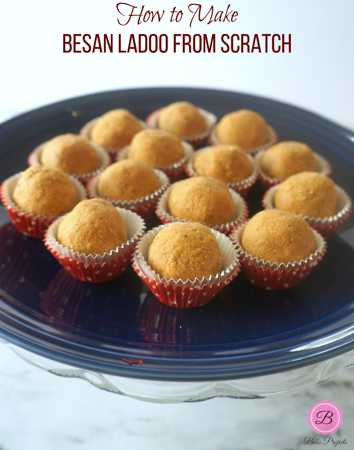 Besan Ladoo on a Blue Plate