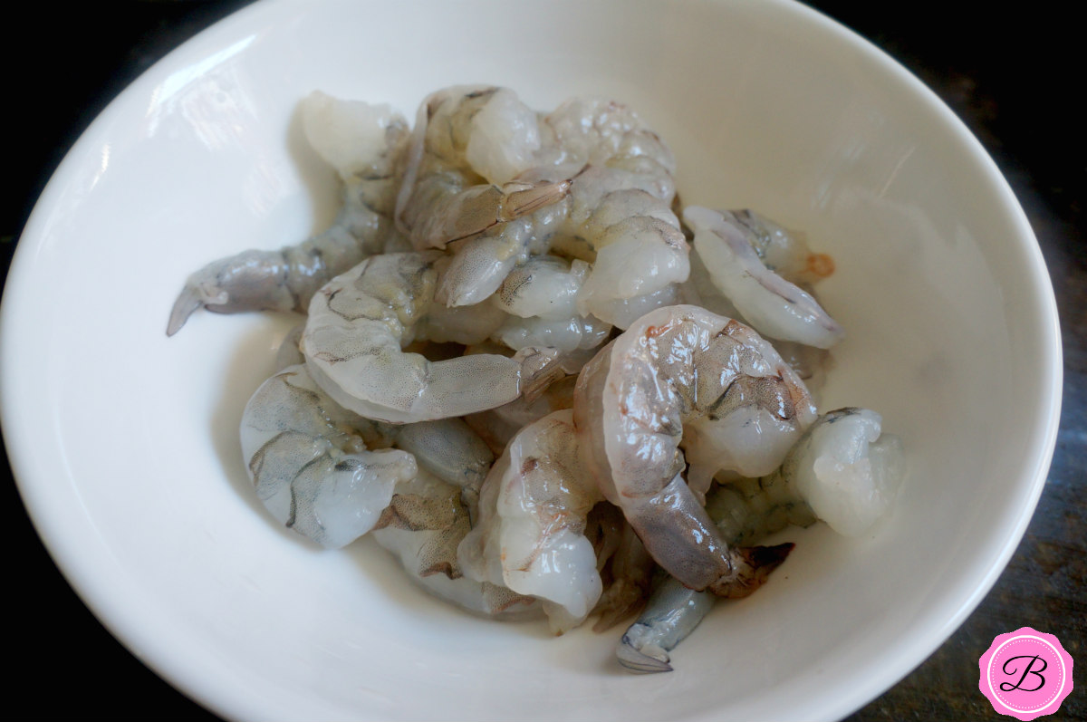 Cleaned and Deveined Shrimps in a White Bowl