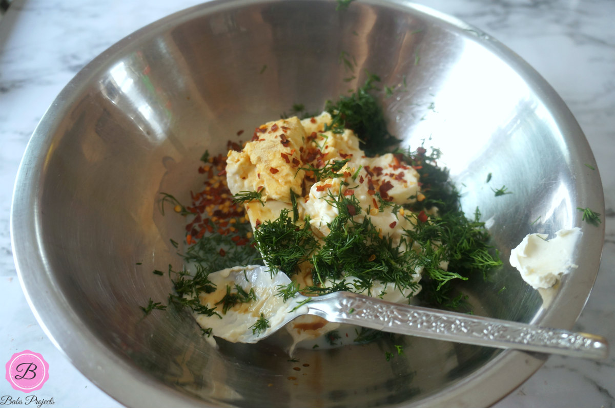 Ingredients for Dip in a Steel Bowl with Spoon the Side