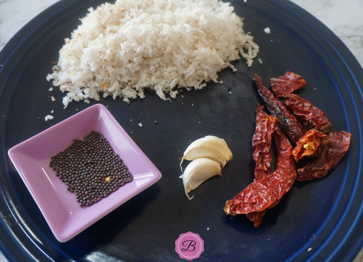 Ingredients for Jackfruit Rind Chutney on a Blue Plate