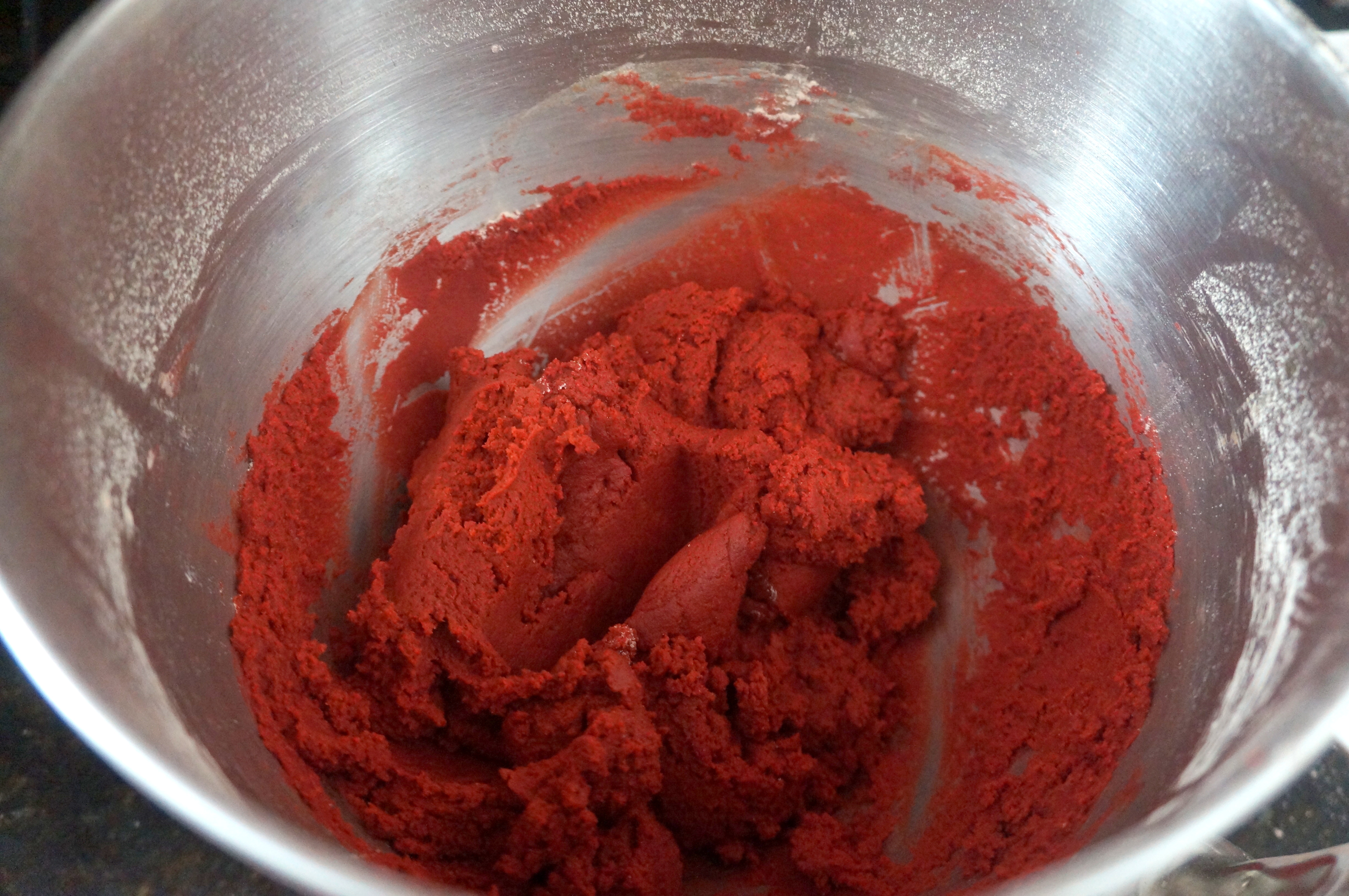 Red Velvet Cookie Dough in a Mixing Bowl