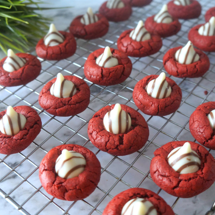 Red Velvet Kiss Cookies on a Cookie Rack