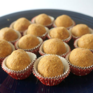 Besan Ladoo on a Blue Platter