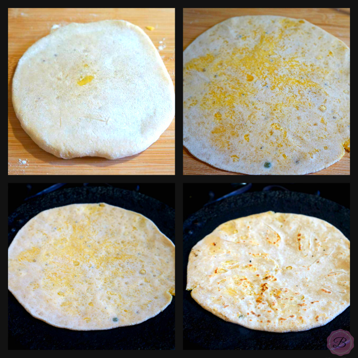 Steps Showing How to Roll and Cook the Puran Poli Flatbread