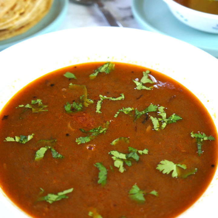 A Close Up of Katachi Amti in a White Bowl