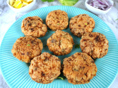 Shrimp Cutlets on a Teal Plate