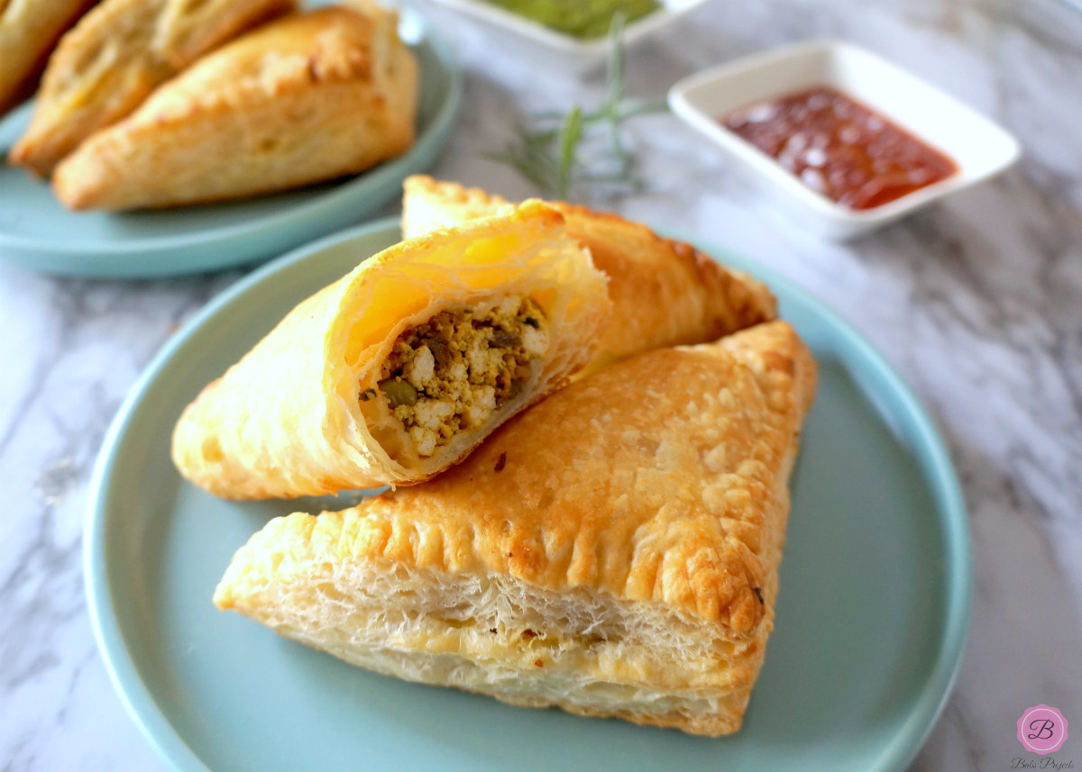 Tofu Puffs on a Teal Plate