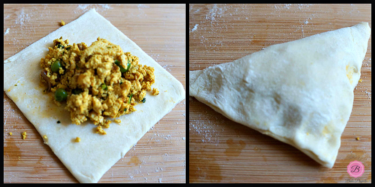 Collage of Tofu Stuffing Added to the Puff Pastry