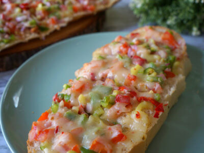 Slices of Bread Pizza on a Blue Plate