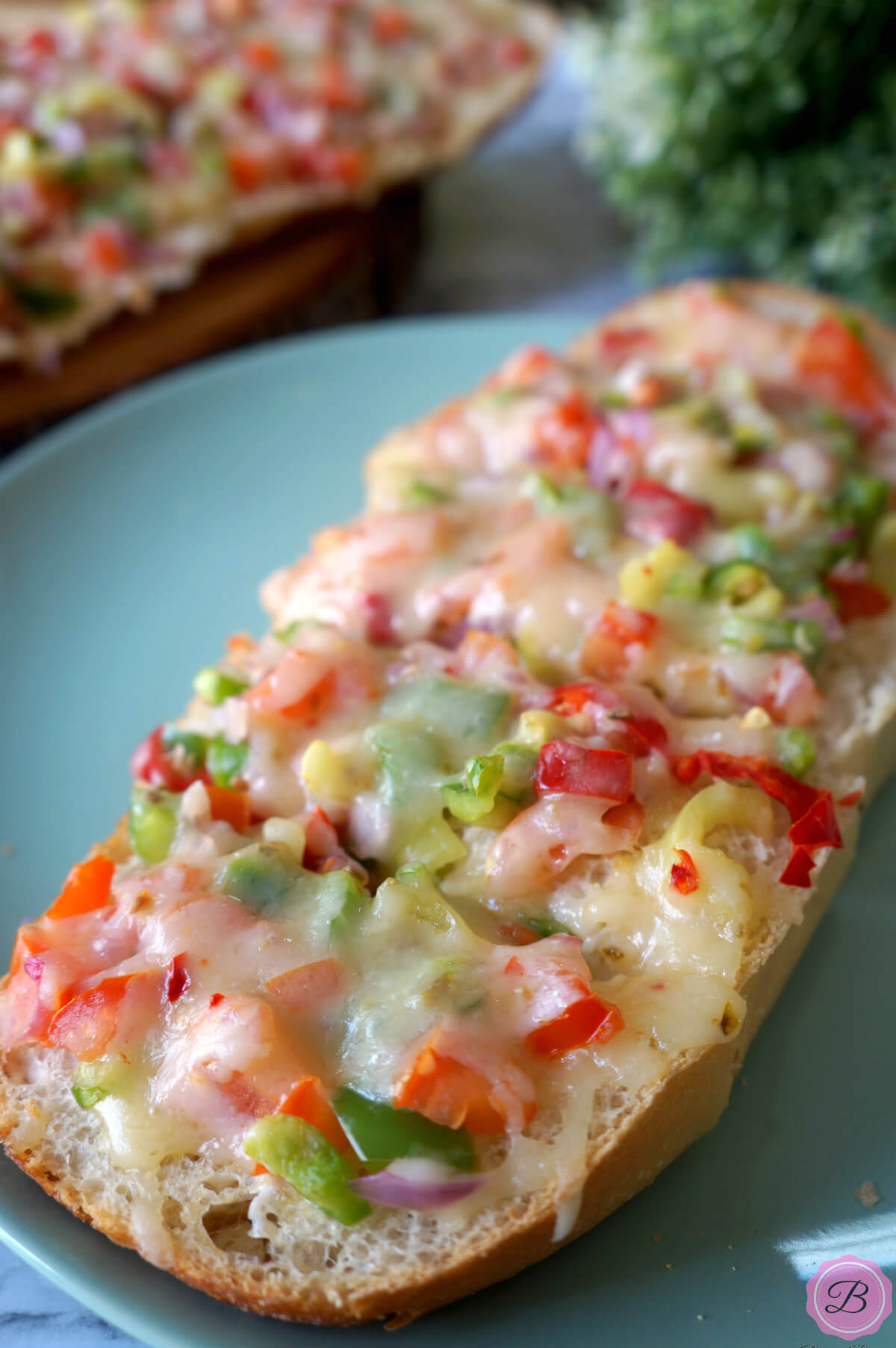 Bread Pizza on Blue Platter