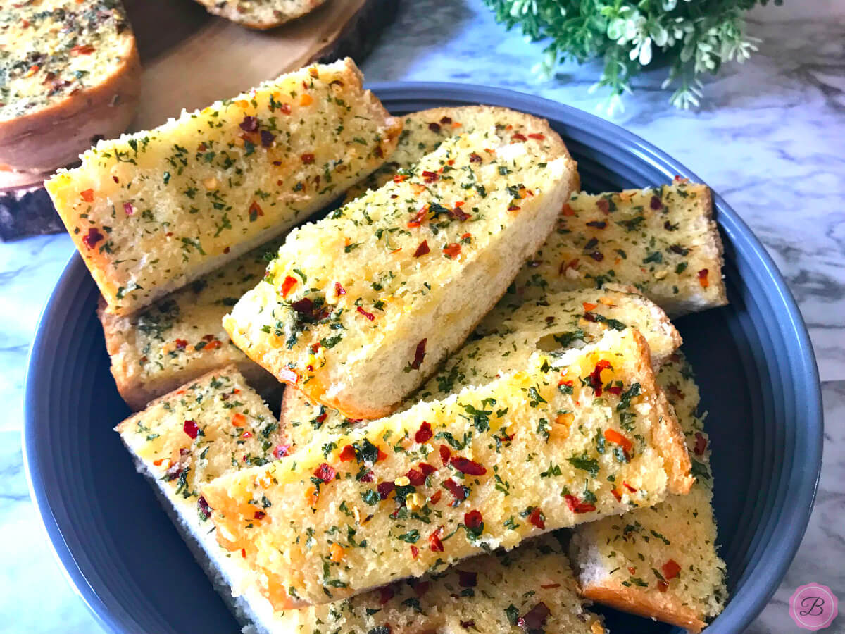 Pieces of Garlic Bread in a Bowl