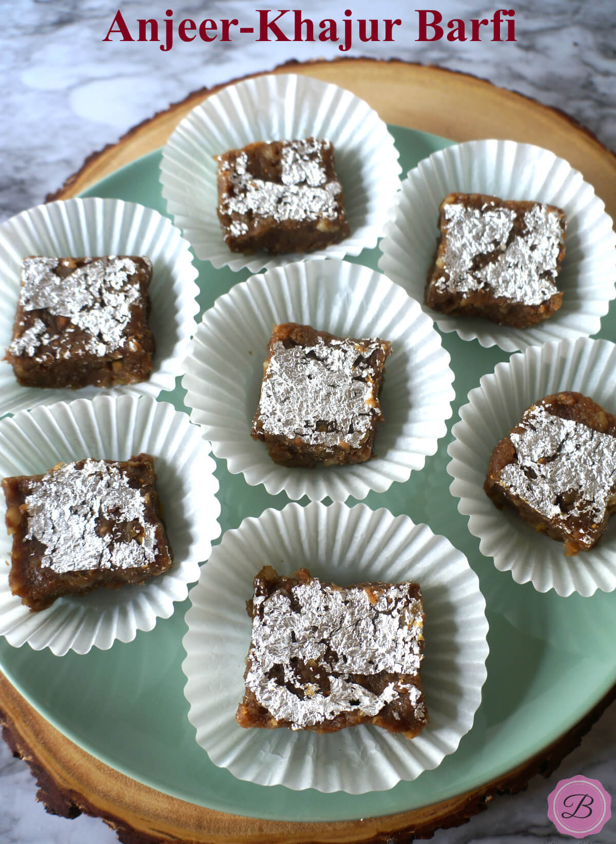 Anjeer Khajur Burfi on a Turquoise Platter