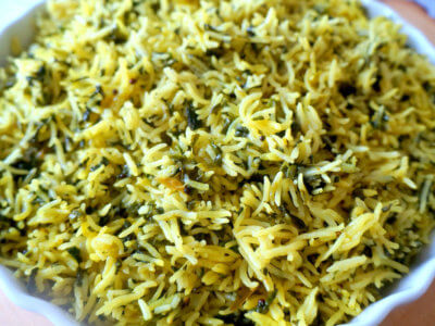 Close Up Picture of Spinach Rice