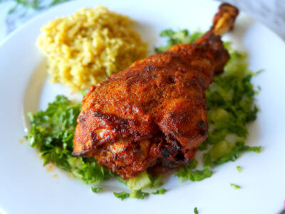 Tandoori Turkey Drumstick on a Bed of Chopped Lettuce