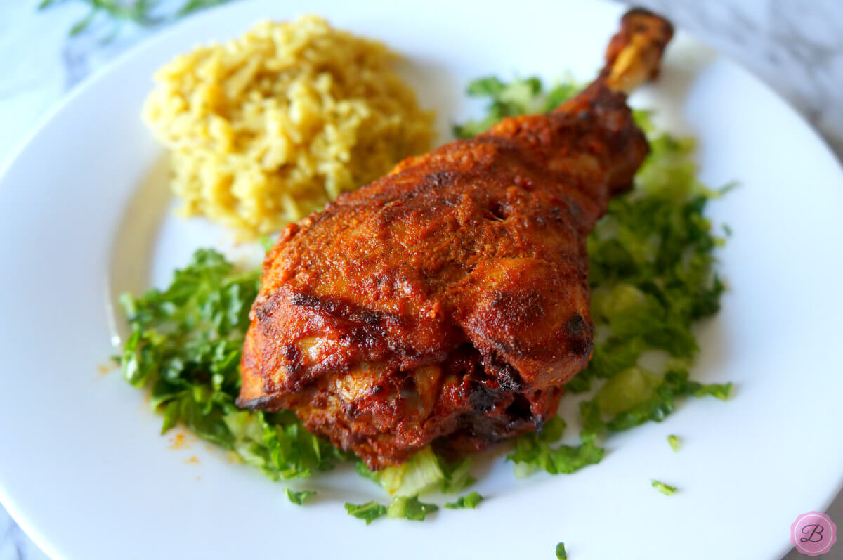 Tandoori Turkey Drumstick on a Bed of Chopped Lettuce