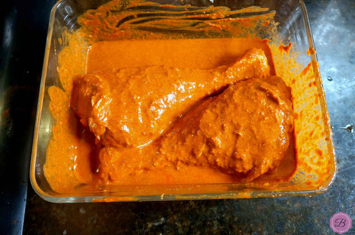 Turkey Legs Marinating in Tandoori Spices