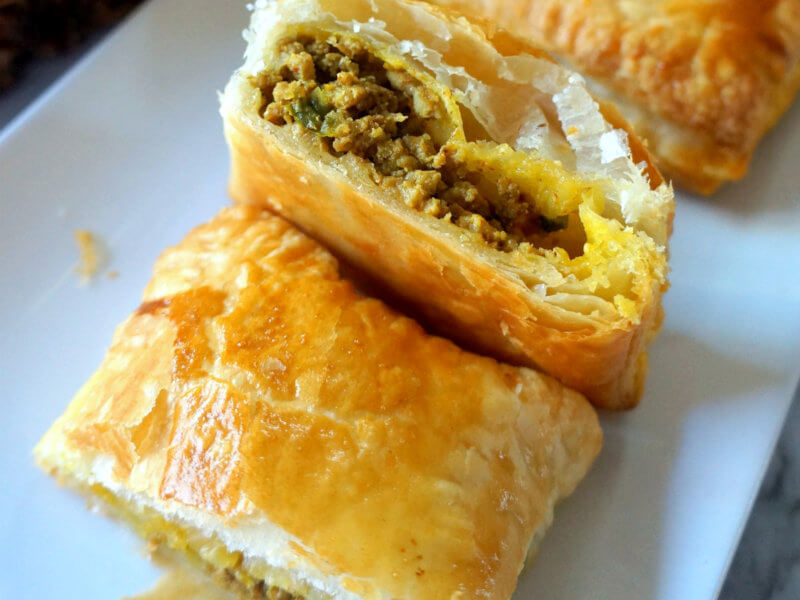 Close Up Shot of Savory Turkey Keema Puffs