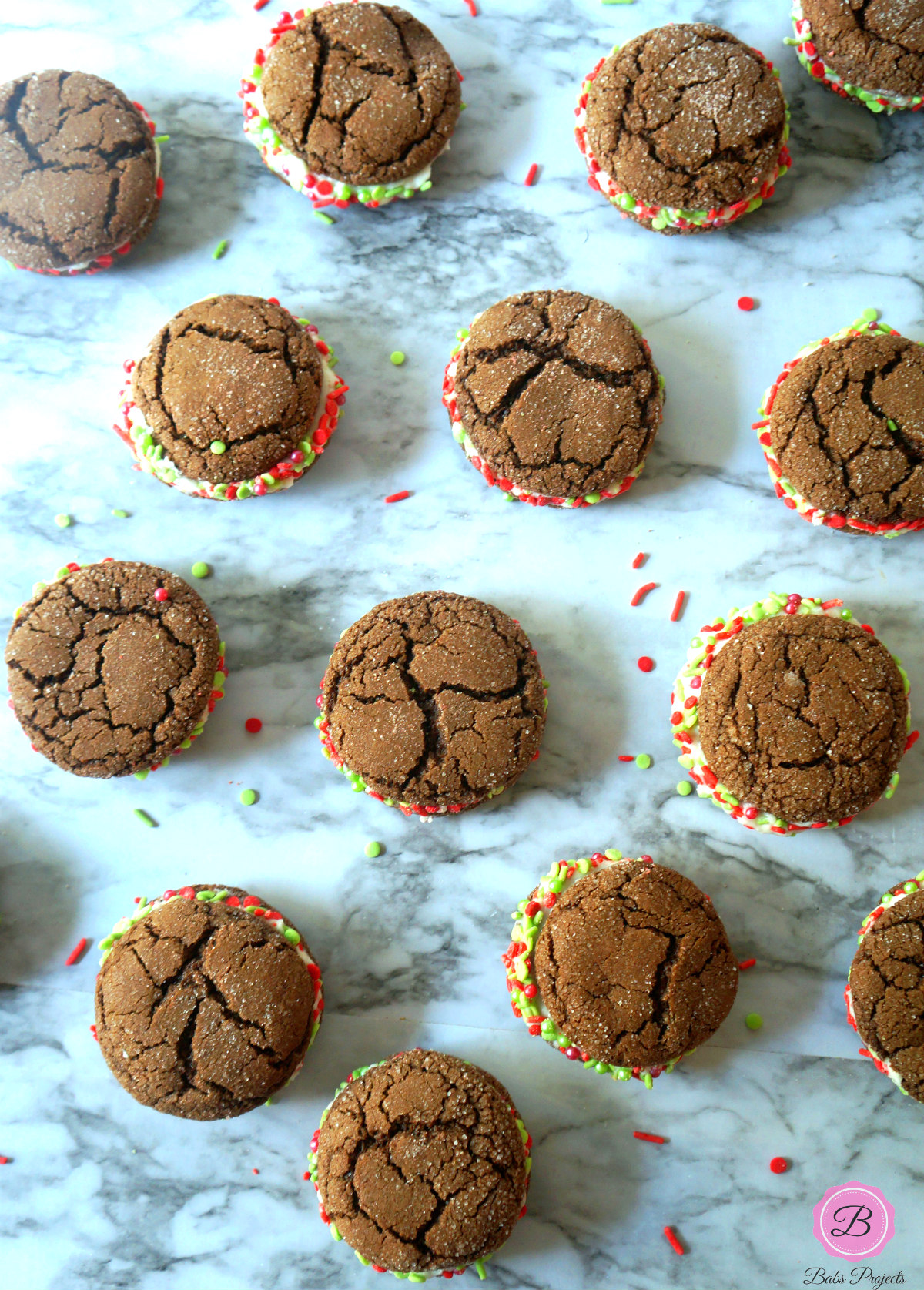 Overhead Shot of Cocoa Crinkle Sandwich Cookies