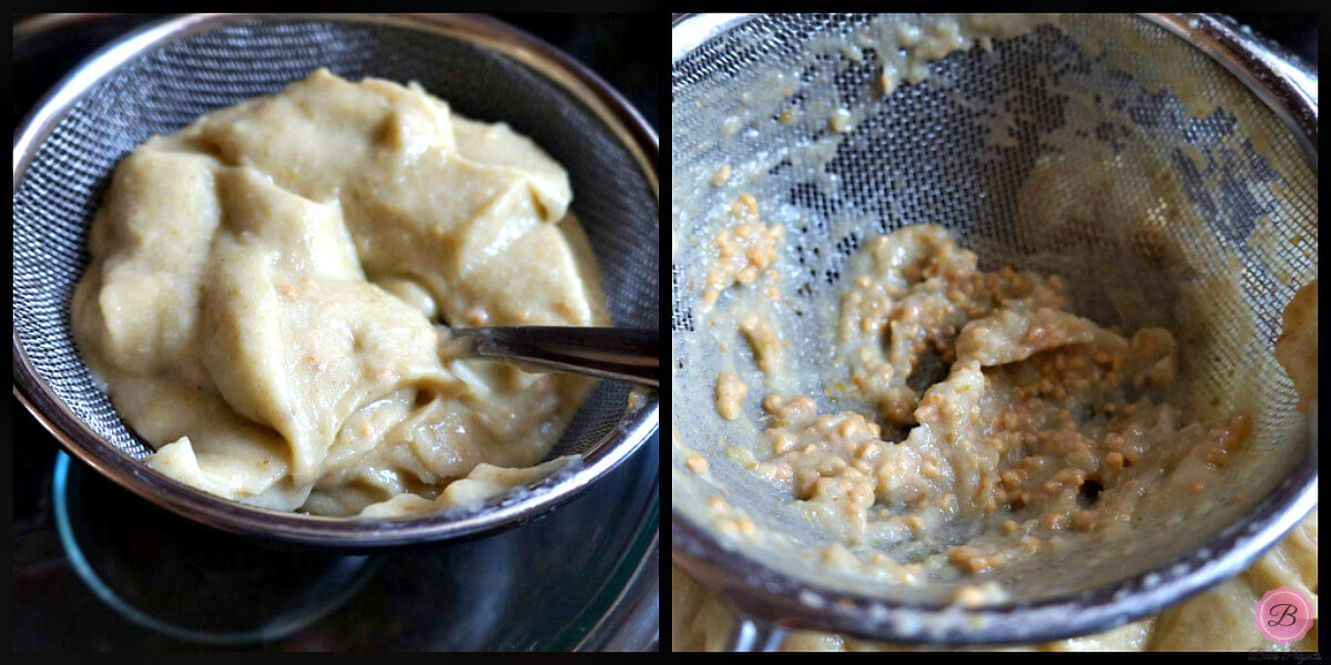 Guava Puree and Leftover Seeds on a Strainer