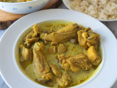 Thai Chicken Curry in a White Bowl