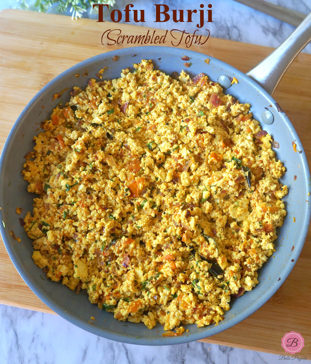 Tofu Bhurji or Scrambled Tofu in a Non-Stick Pan