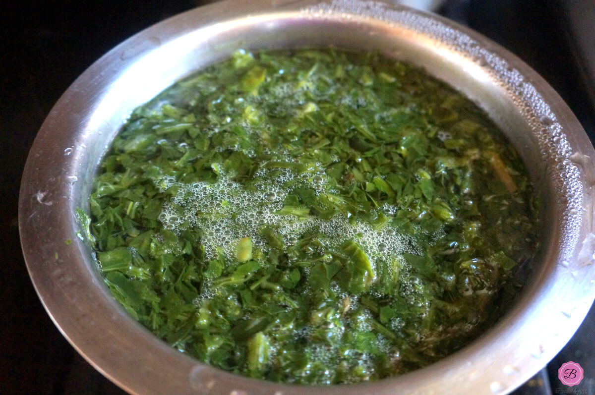Boiling Spinach in a Stainless Steel Pot