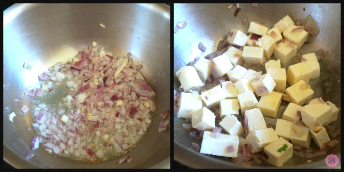 Sauteing Onion and Paneer Collage