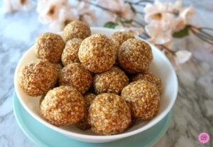Sesame Seed Balls in a White Bowl